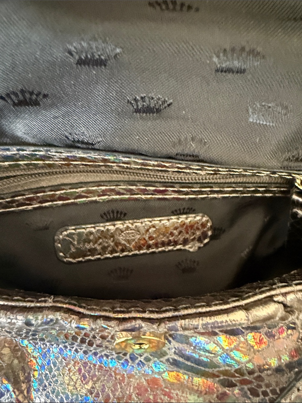 Juicy Couture Bronze Snake Embossed Crossbody Bag Gold Crown Vintage - Picture 7 of 9